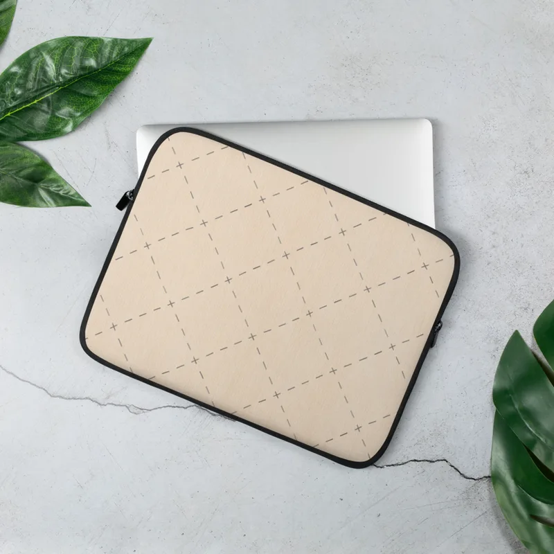 Stitched Diamond Trellis Laptop Sleeve — repeating diamond trellis of grey dashed lines and small cross-stitch marks