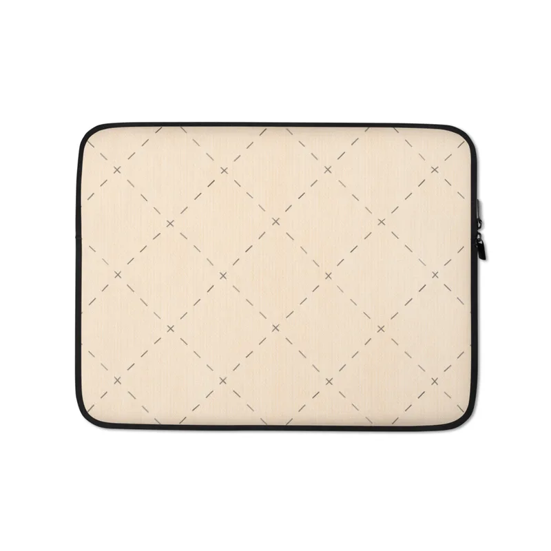 Stitched Diamond Trellis Laptop Sleeve — repeating diamond trellis of grey dashed lines and small cross-stitch marks