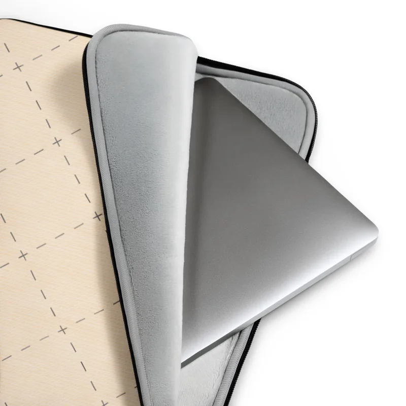 Stitched Diamond Trellis Laptop Sleeve — repeating diamond trellis of grey dashed lines and small cross-stitch marks