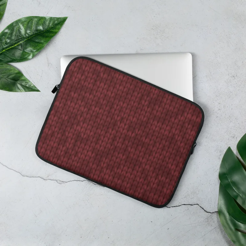 Crimson Knit Laptop Sleeve — close-up seamless knit fabric texture in deep crimson and burgundy tones with repeating