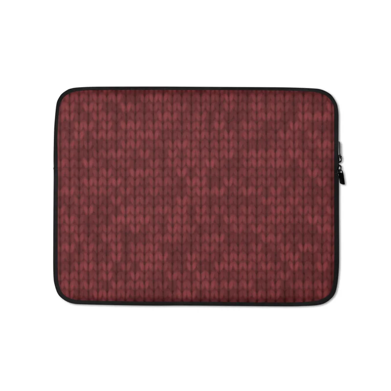 Crimson Knit Laptop Sleeve — close-up seamless knit fabric texture in deep crimson and burgundy tones with repeating