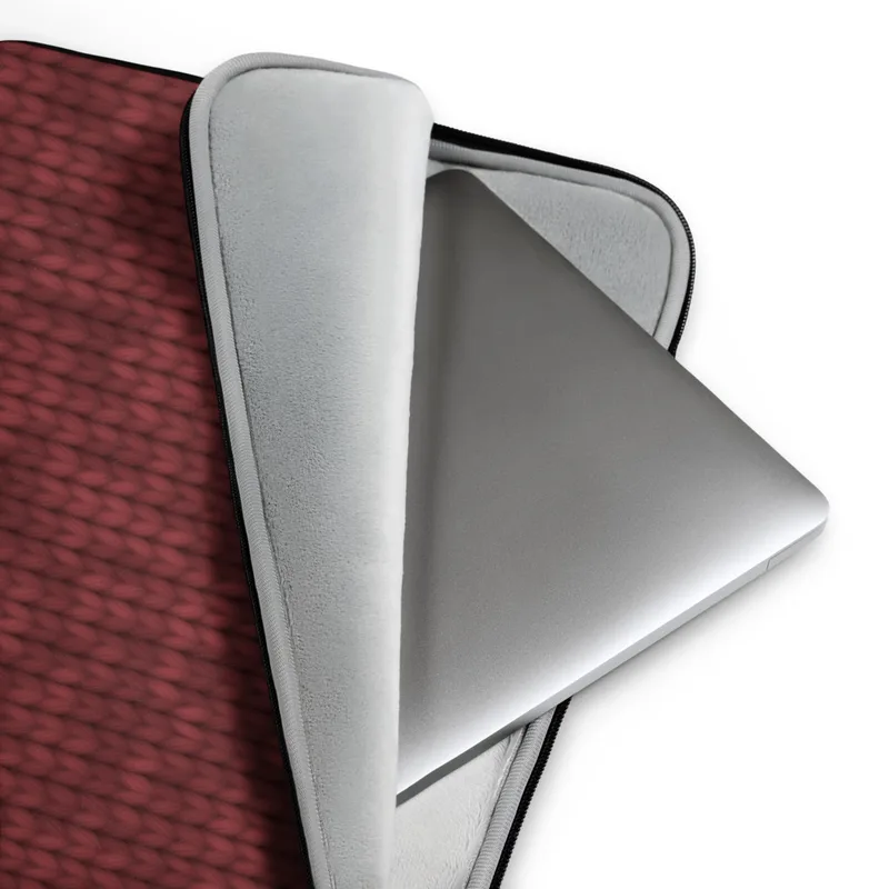 Crimson Knit Laptop Sleeve — close-up seamless knit fabric texture in deep crimson and burgundy tones with repeating