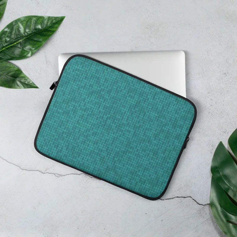 Teal Knit Texture Laptop Sleeve — seamless teal knitted fabric texture with tonal variation mimicking hand-crafted wool