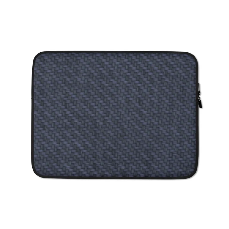 Midnight Carbon Fiber Laptop Sleeve — navy blue carbon fiber twill weave pattern with diagonal light-reflecting bands