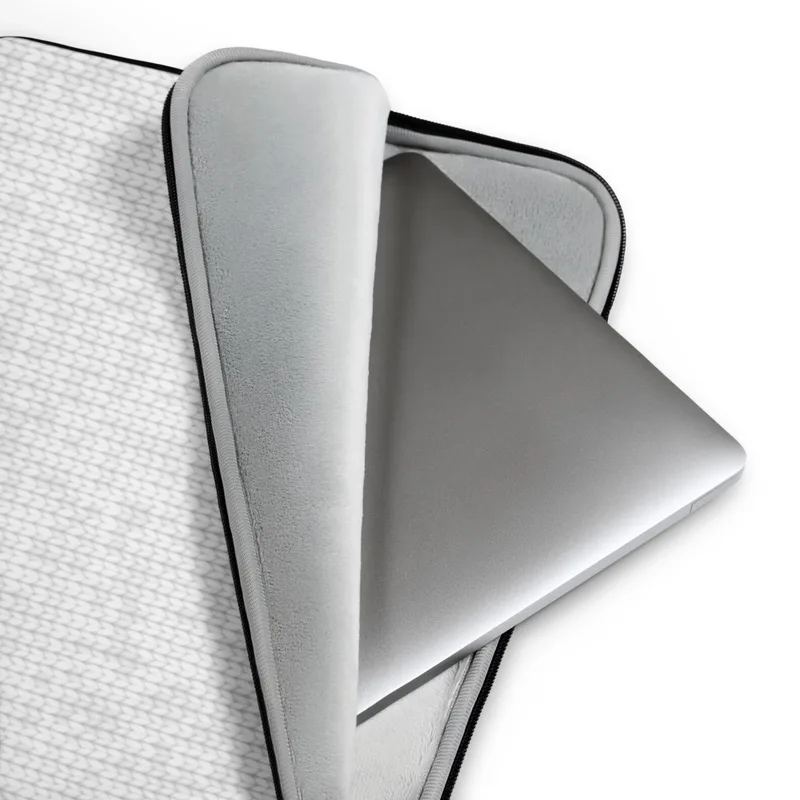 Classic White Knit Laptop Sleeve — seamless tone-on-tone white knit fabric texture with subtle interlocking stitch pattern