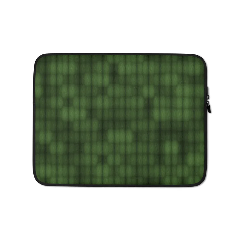 Forest Grid Texture Laptop Sleeve — repeating grid of rounded organic cells in layered deep forest green tones with subtle