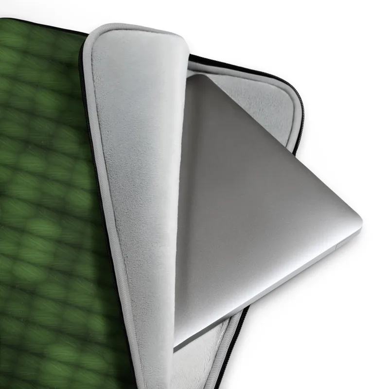 Forest Grid Texture Laptop Sleeve — repeating grid of rounded organic cells in layered deep forest green tones with subtle