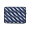 Steel and Sapphire Woven Shield Laptop Sleeve — interlocking navy blue and brushed silver bands in a precise basket-weave