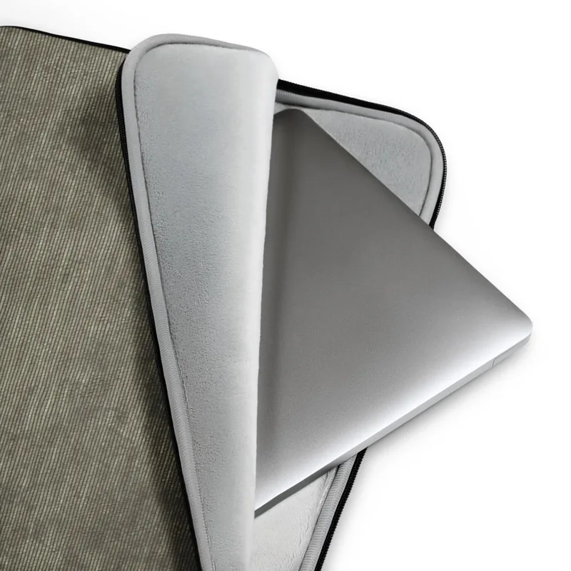 Taupe Woven Earth Texture Laptop Sleeve — close-up woven textile texture in layered taupe and charcoal tones with a fine