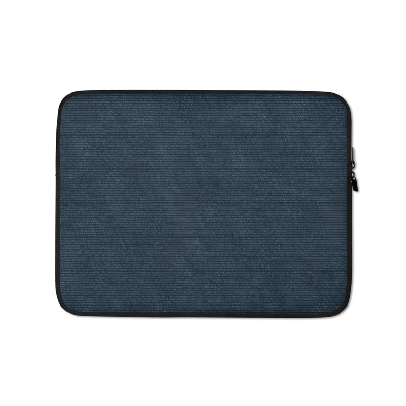 Midnight Indigo Woven Texture Laptop Sleeve — close-up woven textile pattern in deep navy and slate blue with horizontal