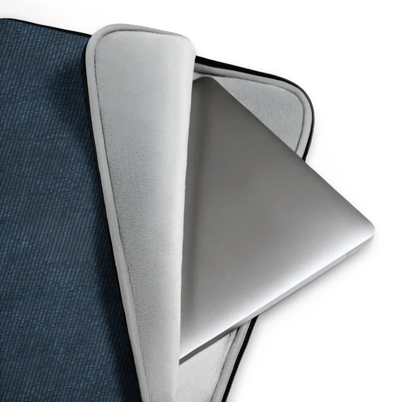 Midnight Indigo Woven Texture Laptop Sleeve — close-up woven textile pattern in deep navy and slate blue with horizontal