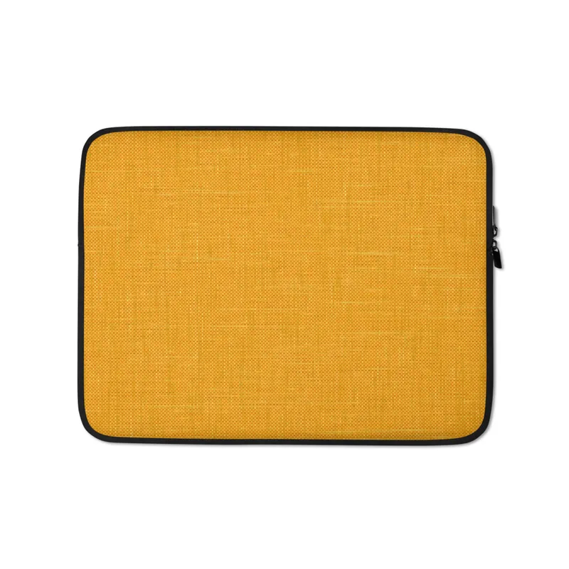 Golden Linen Texture Laptop Sleeve — close-up woven linen fabric texture in warm amber and marigold tones with subtle thread