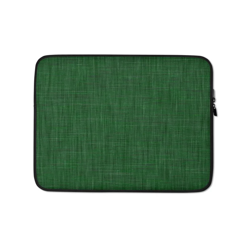 Forest Green Linen Texture Laptop Sleeve — close-up woven linen textile texture in deep forest green with subtle tonal