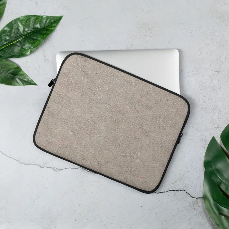 Herringbone Woven Earth Texture Laptop Sleeve — close-up herringbone woven fabric pattern in warm taupe and sandy beige