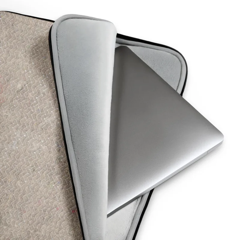 Herringbone Woven Earth Texture Laptop Sleeve — close-up herringbone woven fabric pattern in warm taupe and sandy beige
