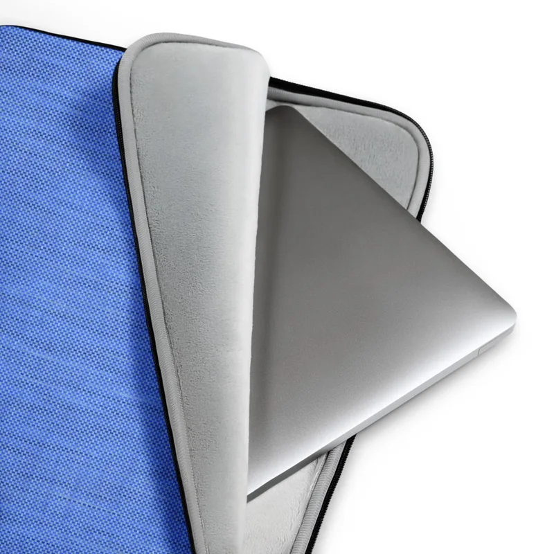 Azure Woven Texture Laptop Sleeve — close-up woven chambray fabric texture in cornflower blue with subtle tonal stripe