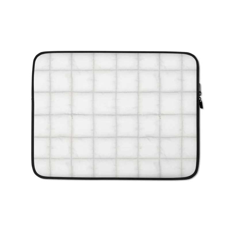 Cloud White Quilted Laptop Sleeve — soft white quilted grid pattern with subtle stitched seams and a plush pillow-like