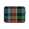 Bold Highland Plaid Laptop Sleeve — vibrant tartan plaid pattern with intersecting bands of black, teal, fiery orange-red