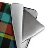 Bold Highland Plaid Laptop Sleeve — vibrant tartan plaid pattern with intersecting bands of black, teal, fiery orange-red