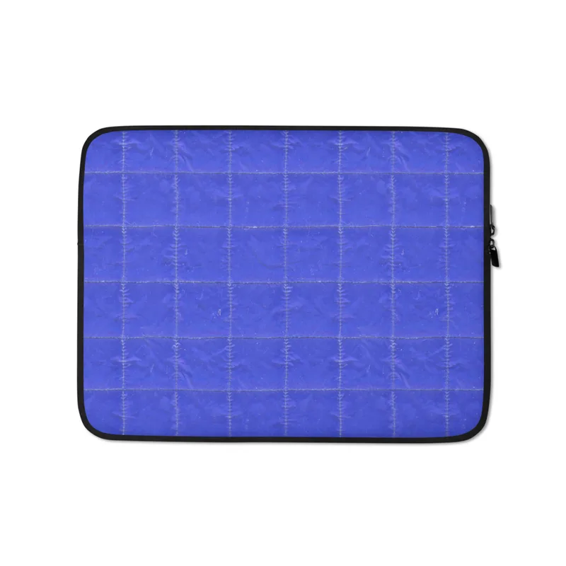 Royal Blue Quilted Grid Laptop Sleeve — quilted rectangular grid pattern in deep royal blue with stitched lines forming