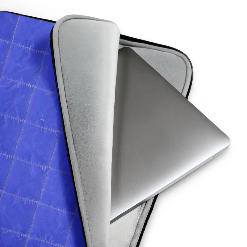 Royal Blue Quilted Grid Laptop Sleeve — quilted rectangular grid pattern in deep royal blue with stitched lines forming