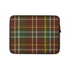 Tartan Highland Plaid Laptop Sleeve — classic tartan plaid with deep crimson red background, forest green blocks
