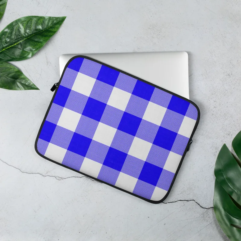 Classic Blue Gingham Laptop Sleeve — classic large-scale gingham pattern in vivid cobalt blue and white with a traditional