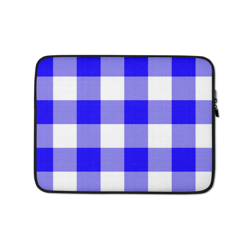 Classic Blue Gingham Laptop Sleeve — classic large-scale gingham pattern in vivid cobalt blue and white with a traditional