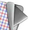 American Plaid Laptop Sleeve — red and blue intersecting plaid stripes on a white background forming a classic American
