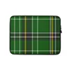 Celtic Green Tartan Laptop Sleeve — classic woven tartan pattern in deep forest green with intersecting black, white