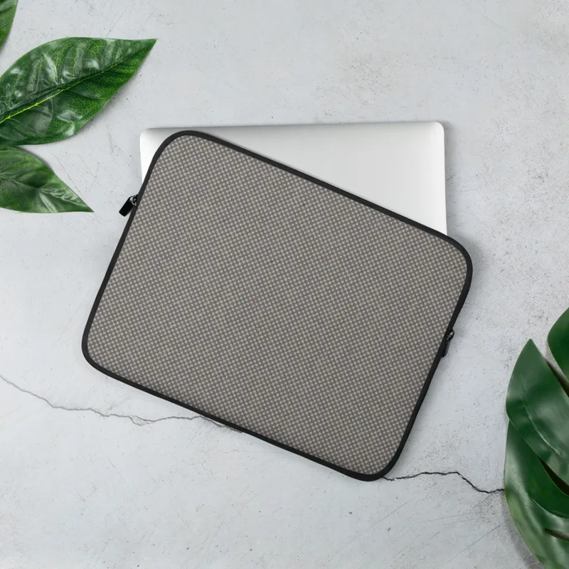 Refined Grid Texture Laptop Sleeve — fine micro-checkerboard pattern in taupe and slate gray with subtle arcing thread lines