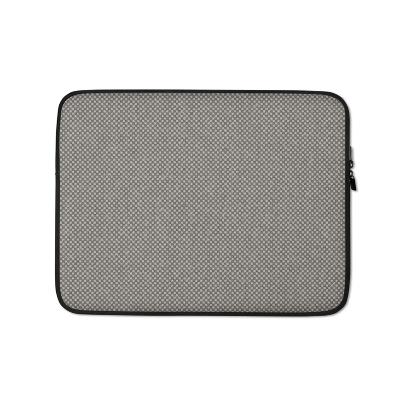 Refined Grid Texture Laptop Sleeve — fine micro-checkerboard pattern in taupe and slate gray with subtle arcing thread lines