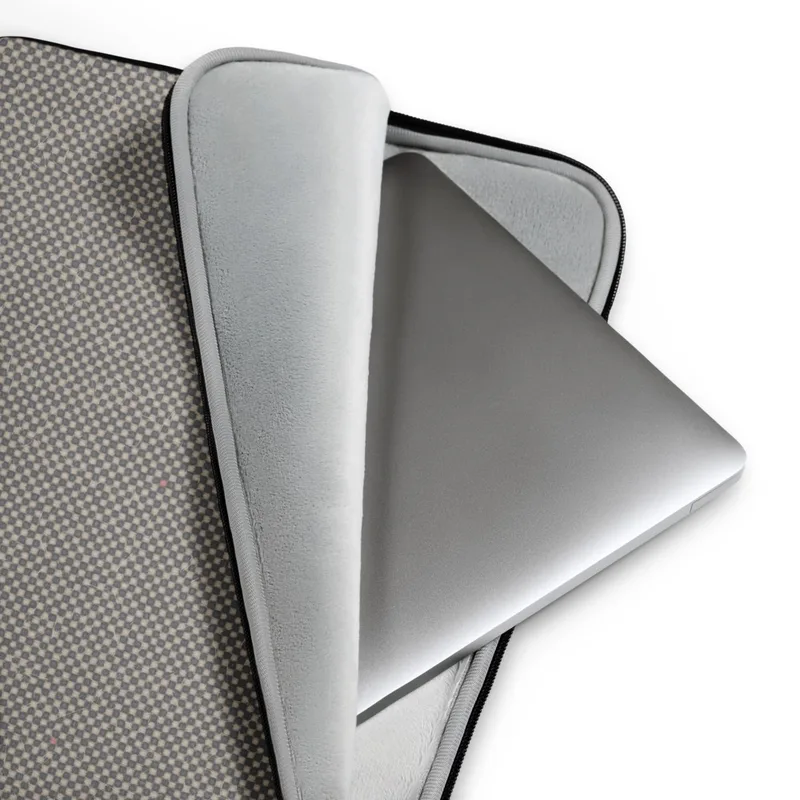 Refined Grid Texture Laptop Sleeve — fine micro-checkerboard pattern in taupe and slate gray with subtle arcing thread lines