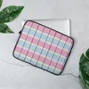 Pastel Plaid Laptop Sleeve — pastel tartan plaid pattern with sky blue, blush pink, pale yellow, and bold magenta and violet
