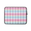 Pastel Plaid Laptop Sleeve — pastel tartan plaid pattern with sky blue, blush pink, pale yellow, and bold magenta and violet