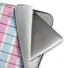 Pastel Plaid Laptop Sleeve — pastel tartan plaid pattern with sky blue, blush pink, pale yellow, and bold magenta and violet