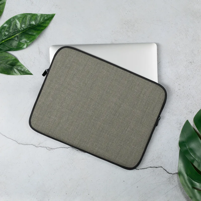Slate Weave Minimal Laptop Sleeve — close-up woven textile pattern in muted slate grey and warm beige with a fine crosshatch