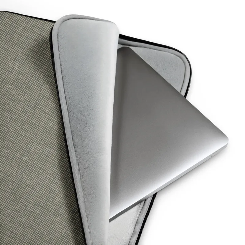 Slate Weave Minimal Laptop Sleeve — close-up woven textile pattern in muted slate grey and warm beige with a fine crosshatch