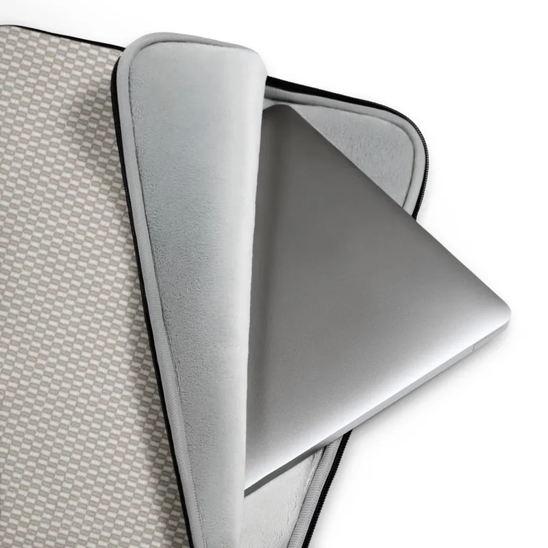 Woven Sand Linen Texture Laptop Sleeve — close-up woven textile pattern in warm taupe and off-white with repeating
