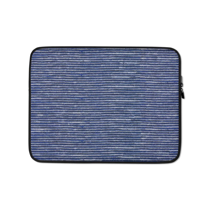 Ocean Ripple Knit Stripe Laptop Sleeve — tightly knit horizontal stripe pattern in deep cobalt blue and white with subtle