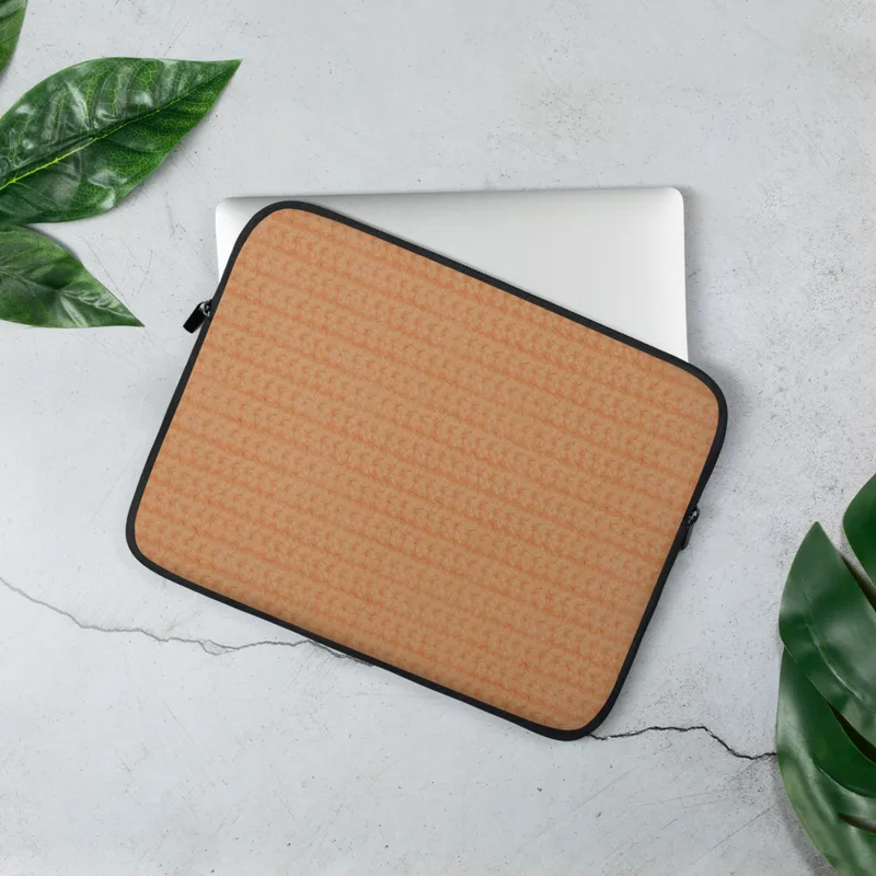 Warm Peach Woven Texture Laptop Sleeve — close-up woven crochet texture in warm peach and soft apricot tones with horizontal