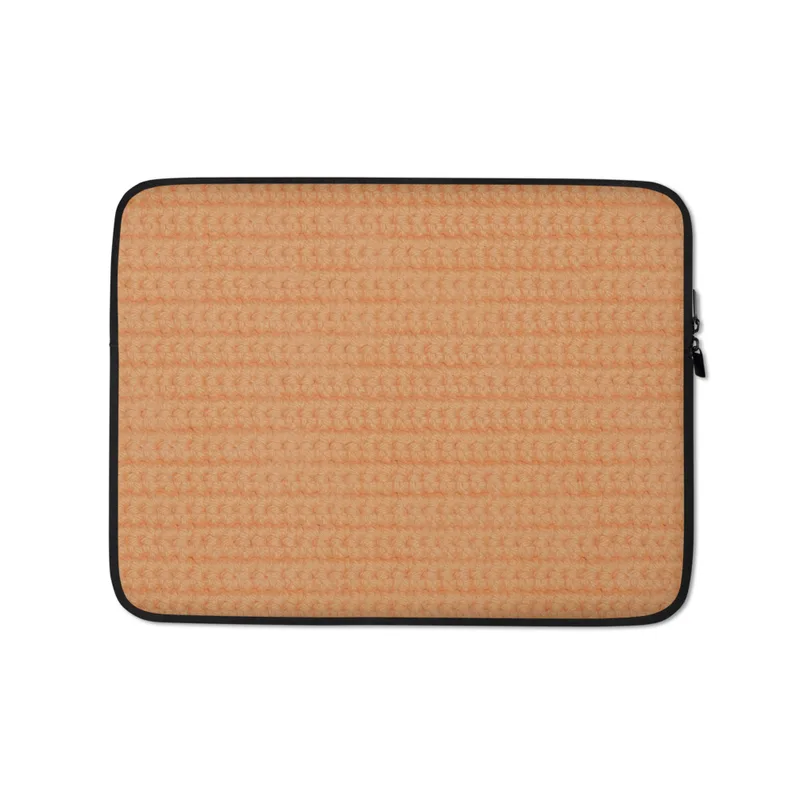 Warm Peach Woven Texture Laptop Sleeve — close-up woven crochet texture in warm peach and soft apricot tones with horizontal