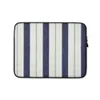 Nautical Ticking Stripe Laptop Sleeve — vertical navy and cream ticking stripes with thin taupe accent lines on a woven