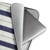 Nautical Ticking Stripe Laptop Sleeve — vertical navy and cream ticking stripes with thin taupe accent lines on a woven