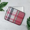 Classic Plaid Laptop Sleeve — red, navy, forest green, and white woven tartan plaid check pattern with layered intersecting