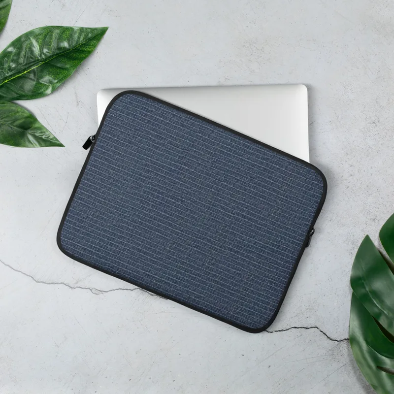 Ocean Depths Woven Texture Laptop Sleeve — close-up woven fabric texture in layered navy and slate blue horizontal bands