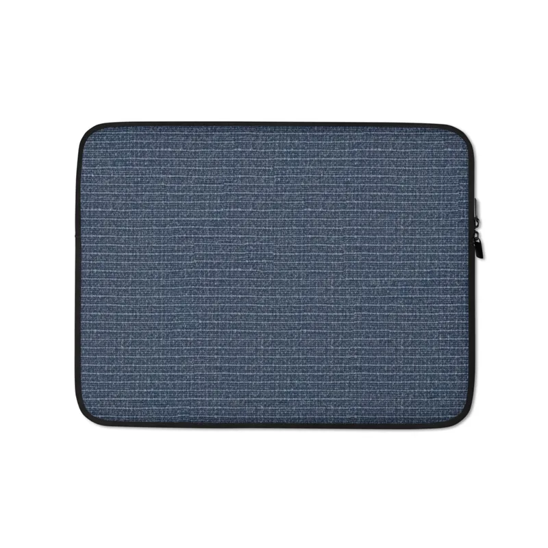 Ocean Depths Woven Texture Laptop Sleeve — close-up woven fabric texture in layered navy and slate blue horizontal bands