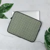 Garden Lattice Woven Laptop Sleeve — basket-weave grid pattern in sage and mint green with fine vertical stripes of navy