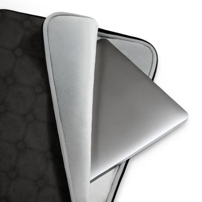 Dark Stone Grid Laptop Sleeve — repeating grid of dark charcoal octagonal tiles with small diamond-shaped intersections