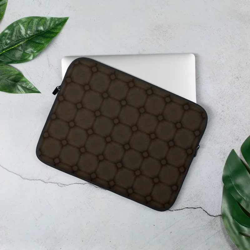 Dark Cobblestone Grid Laptop Sleeve — repeating grid of dark octagonal stone tiles with small diamond joints in deep
